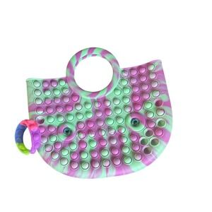 Ja-Ru Silicone Pop Fidget Tote Bag and Bracelet Set Purple Green Swirl Eyeball